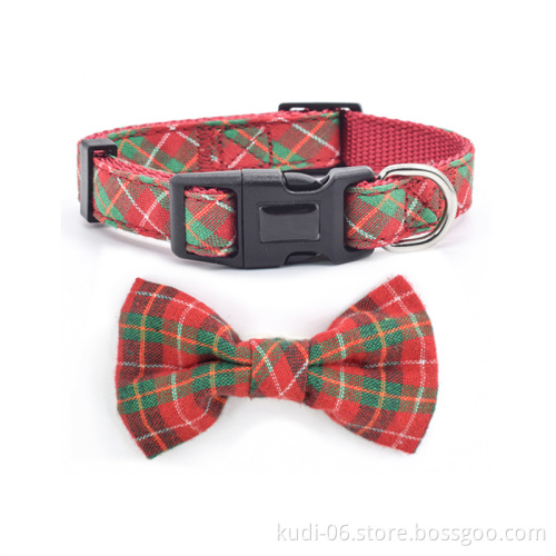 Soft Plaid Dog Collar with Bow Tie